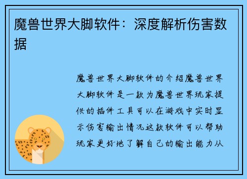 魔兽世界大脚软件：深度解析伤害数据